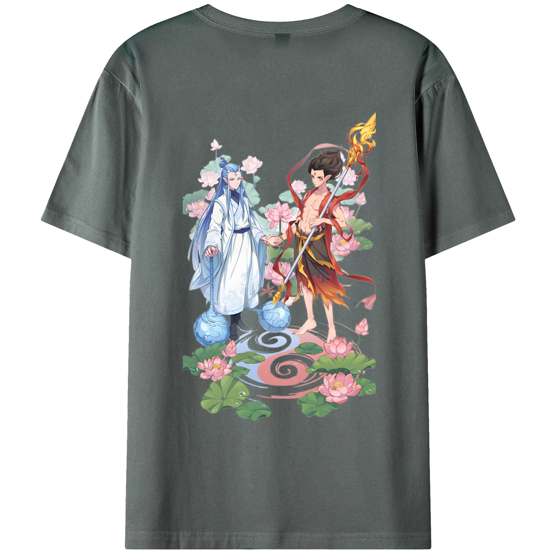 （画像用） Ne Zha 2 ナタ 魔童の大暴れ 綿100％ メンズ半袖Tシャツ（バックプリント） 通気性